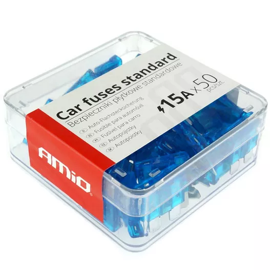 Samochodowe bezpieczniki płytkowe 15A - zestaw 50 sztuk w opakowaniu