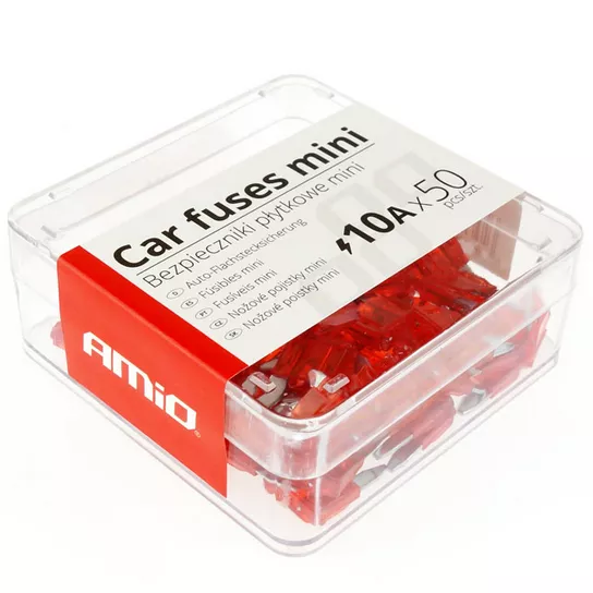 Bezpieczniki samochodowe płytkowe MINI 10A – zestaw w pudełku