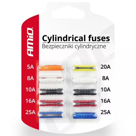 Zestaw bezpieczników cylindrycznych do samochodu i motocykla - opakowanie