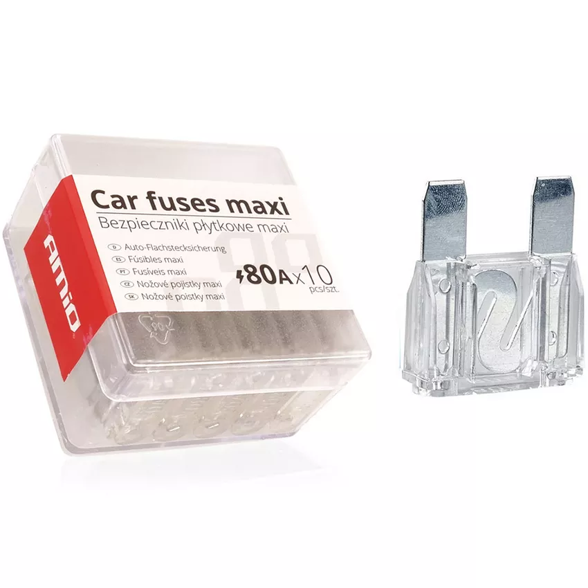 Bezpieczniki samochodowe płytkowe MAXI 80A – zestaw z opakowaniem
