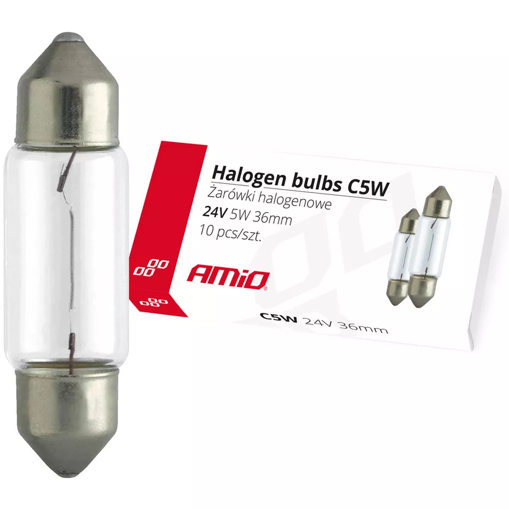 Żarówki AMiO C5W 36 mm, 24V, 5W — opakowanie