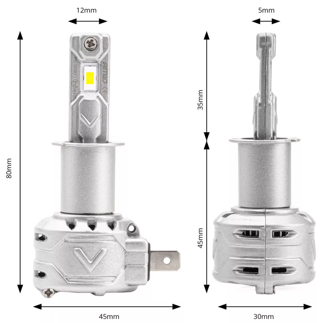 AMiO LED H3 X2 6500K - wymiary żarówki