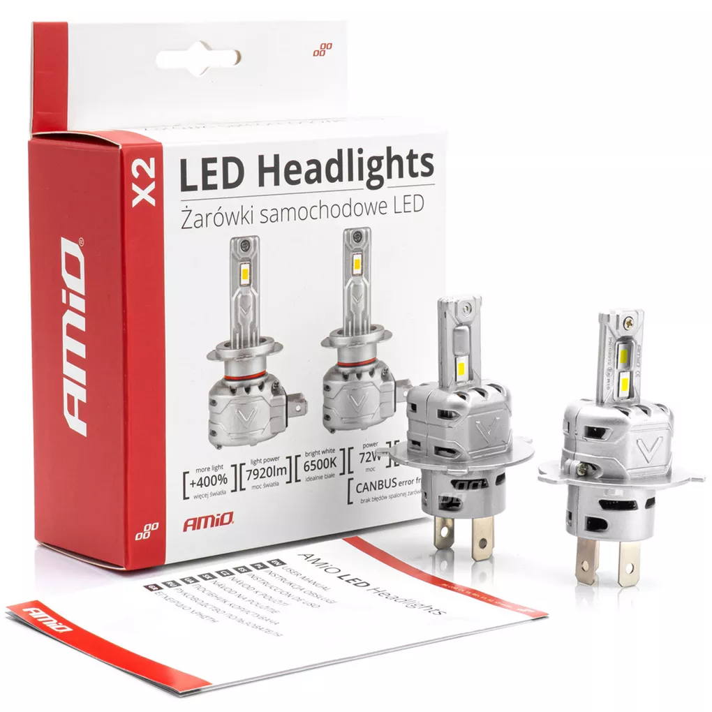 AMiO LED H4 X2 6500K - widok produktu z opakowaniem