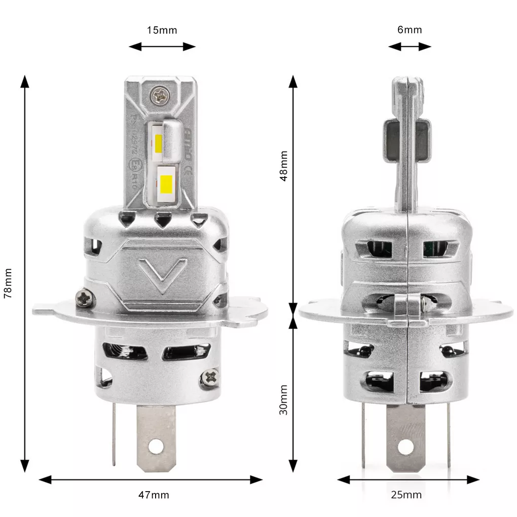 AMiO LED H4 X2 - wymiary żarówek