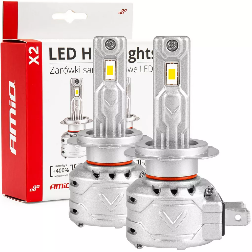 AMiO LED H7 X2 6500K - żarówki z bliska z opakowaniem