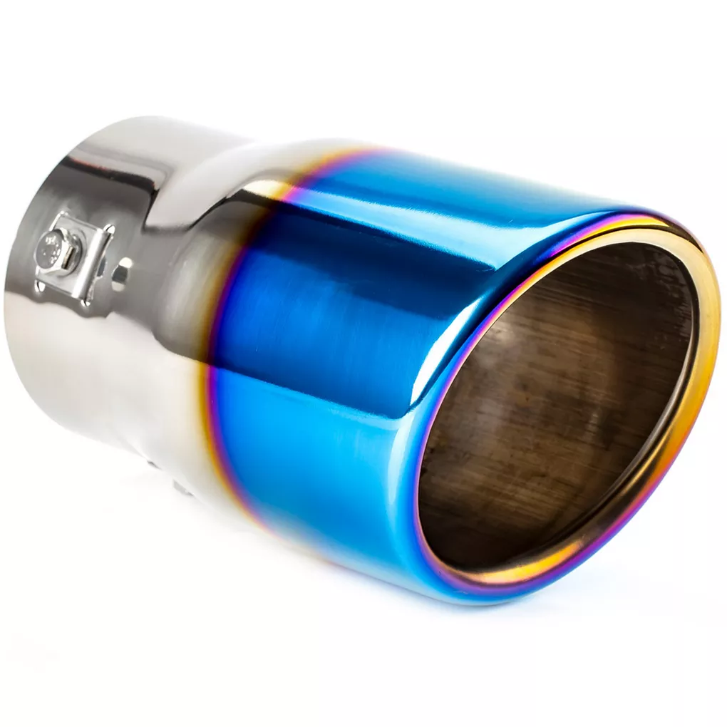 Końcówka tłumika chrom z niebieskim wykończeniem - widok z przodu