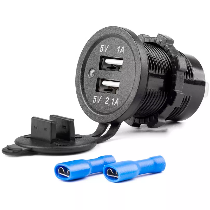 Ładowarka samochodowa 2x USB z podświetleniem i zaślepką