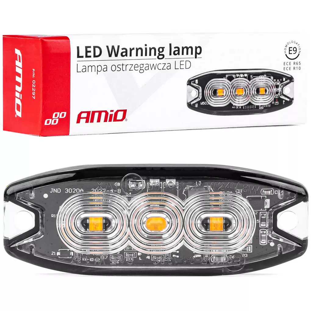 Lampa błyskowa płaska 3 LED pomarańczowa — lampa z opakowaniem