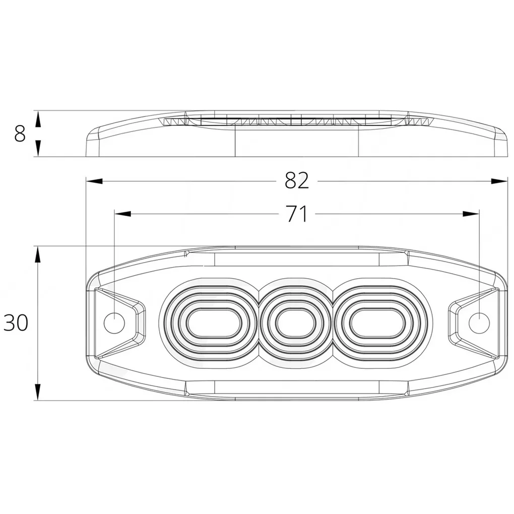 Rysunek wymiarów lampy błyskowej płaskiej 3 LED