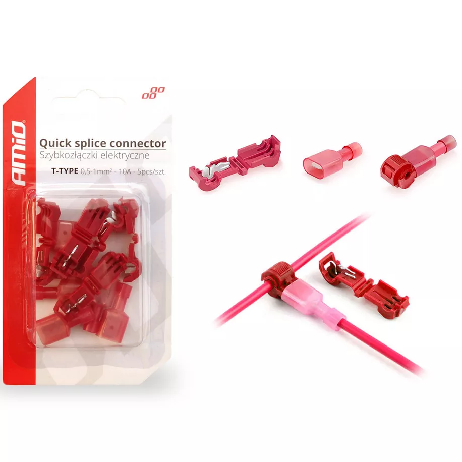 Szybkozłączki elektryczne typu T 0,5–1 mm², 10A – zestaw 