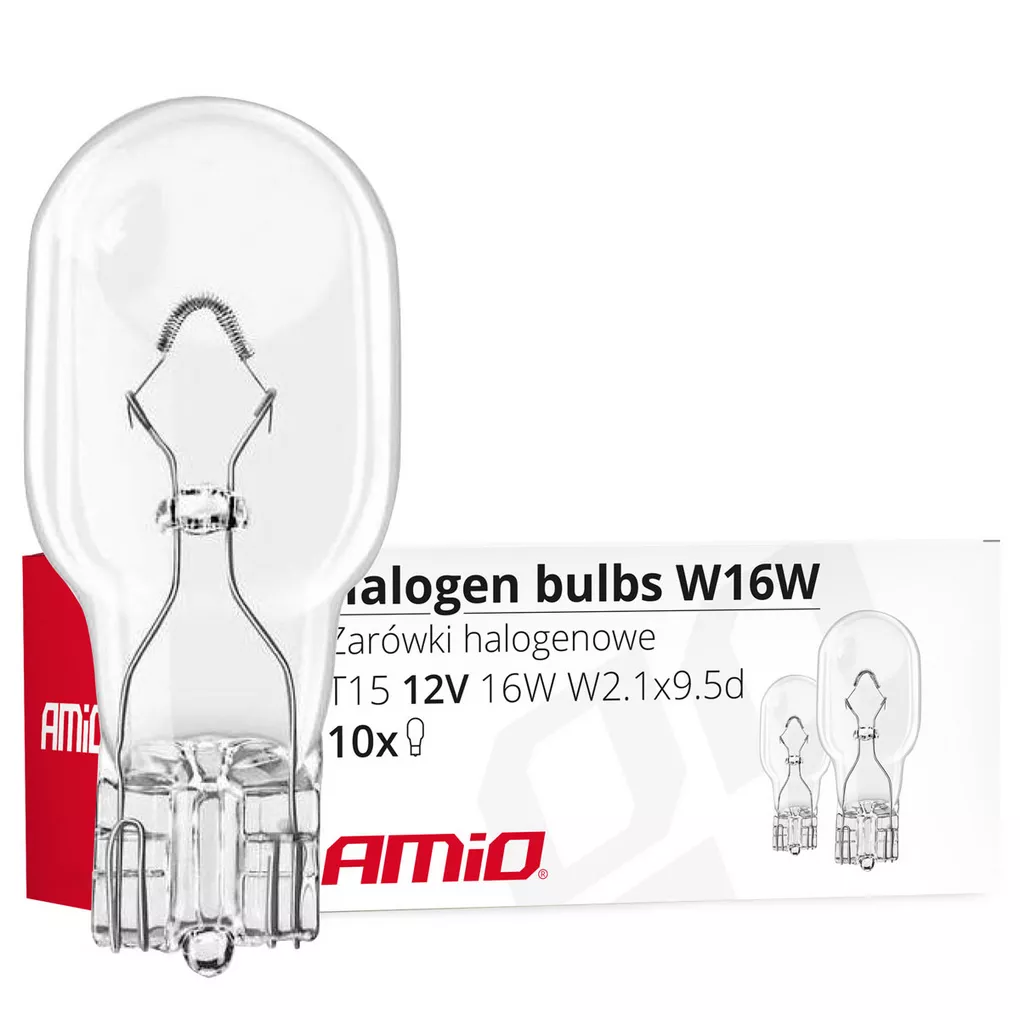 Żarówki AMiO W16W T15 CLEAR - komplet 10 sztuk w opakowaniu