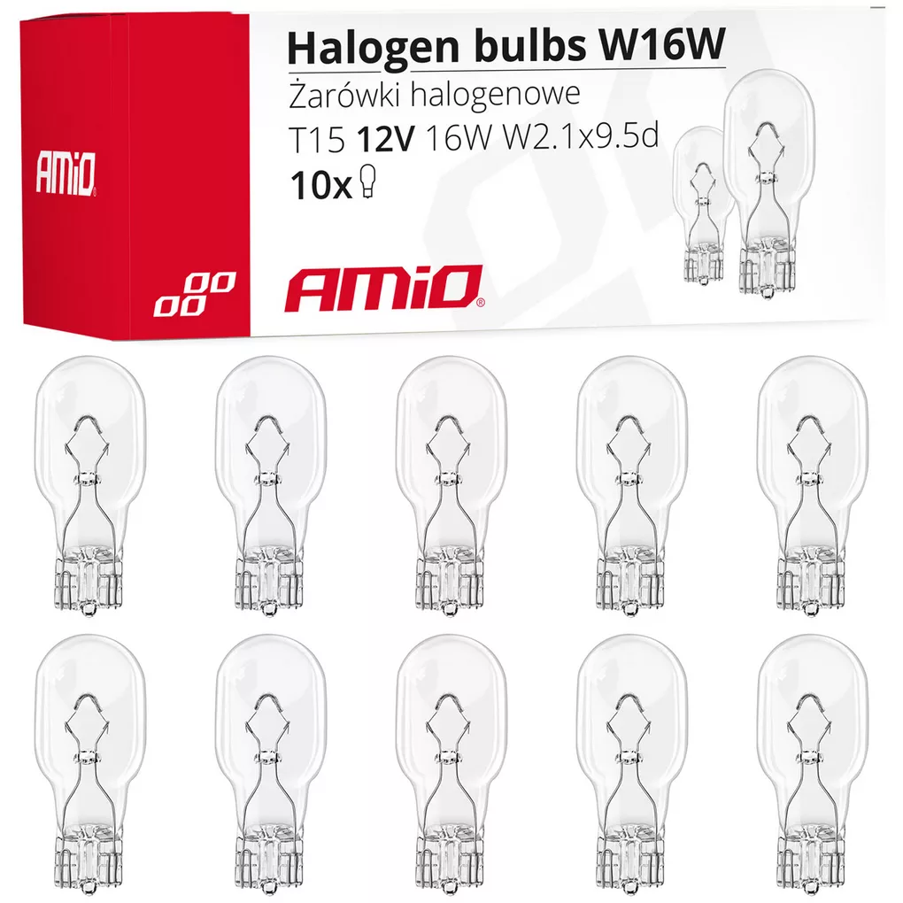 Żarówki AMiO W16W T15 CLEAR - opakowanie