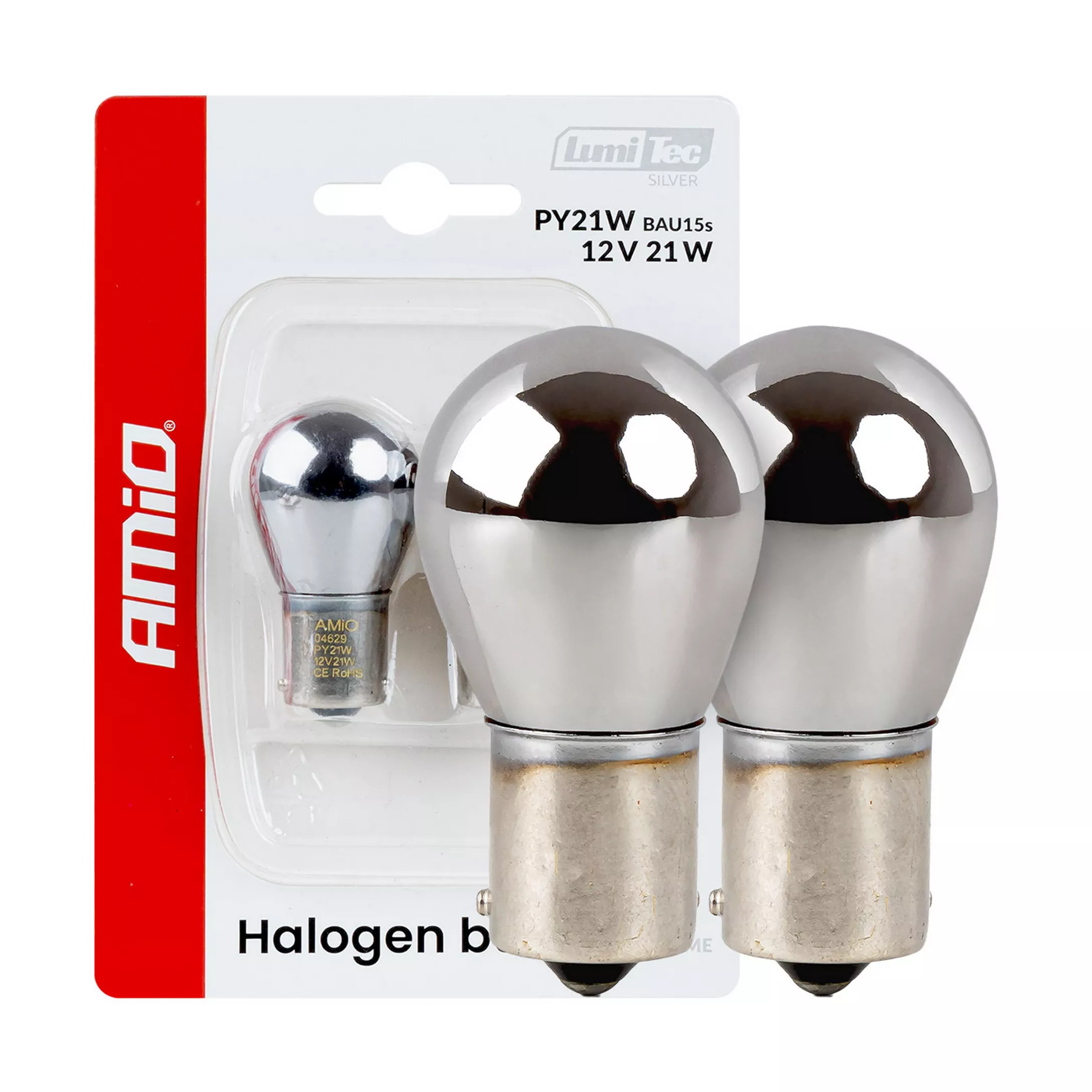 Żarówki halogenowe PY21W Chrome AMiO - żarówki z opakowaniem