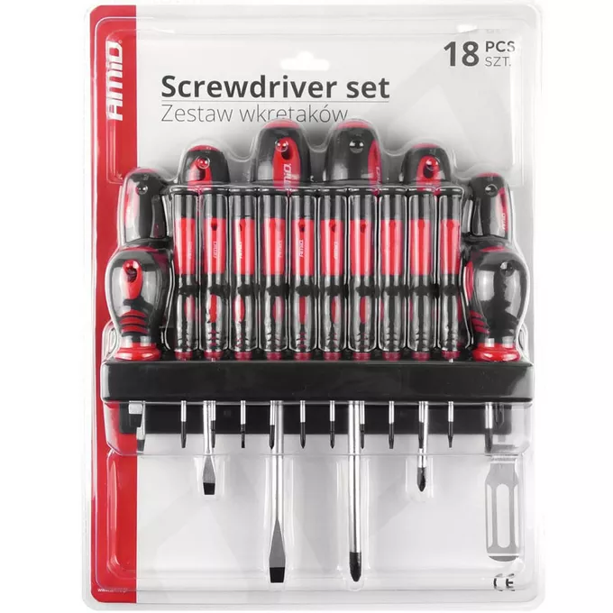 Zawartość zestawu wkrętaków z wieszakiem w opakowaniu