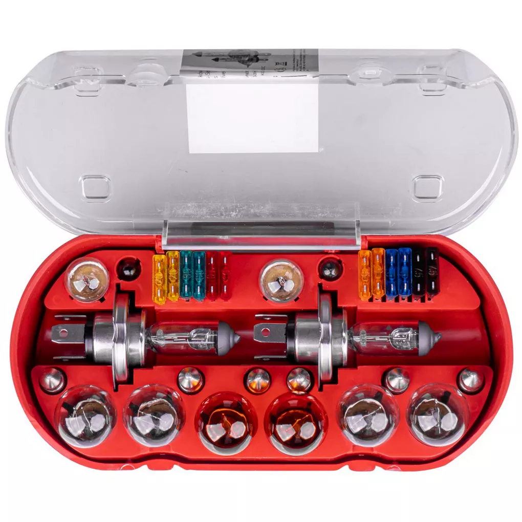 Zestaw zapasowych żarówek i bezpieczników H4 – widok z góry