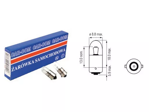 Żarówka T4W T8.5 12V 4W BA9s - wymiary i opakowanie
