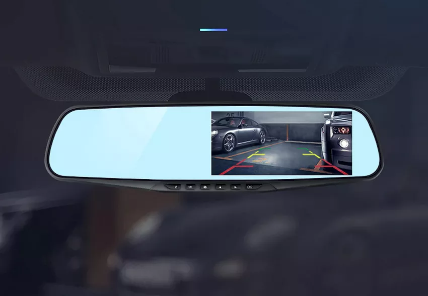 Wideorejestrator jazdy DVR Hoalte w lusterku 4,3" z kamerą cofania - widok kamerki na lusterku