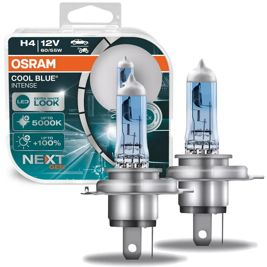 OSRAM H4 Cool Blue Intense Next Gen - opakowanie i żarówki