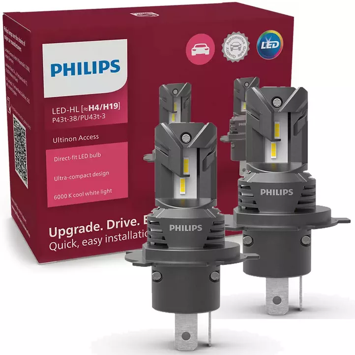 Philips H4/H19 Ultinon Access LED 6000K - opakowanie i żarówki