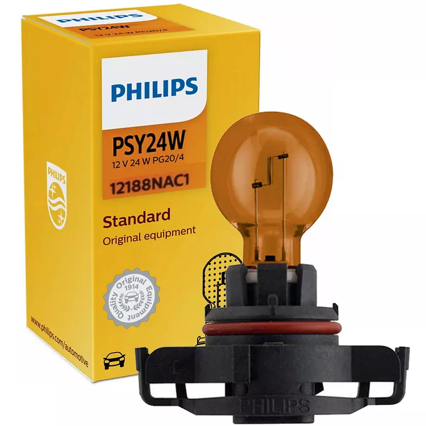 PHILIPS PSY24W 12V 24W PG20/4 — ujęcie żarówki z opakowaniem