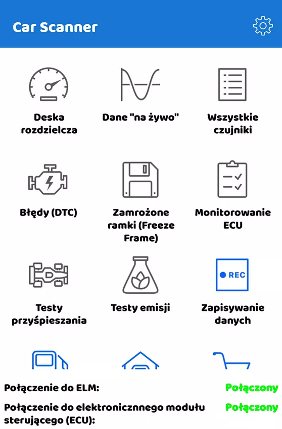 Vgate iCar ELM327 możliwości interfejsu - oznaczenia