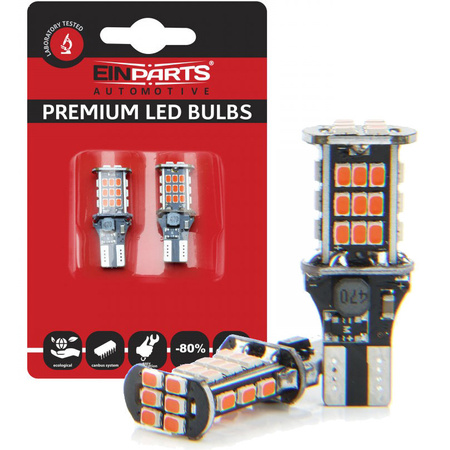 Żarówki LED EinParts W16W RED T15 30SMD 3020 CANBUS komplet