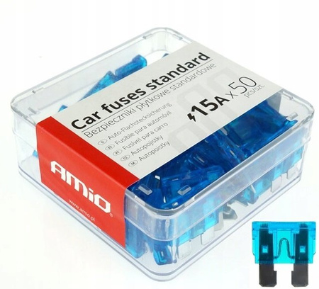 Bezpieczniki samochodowe płytkowe AMiO STANDARD 15A komplet