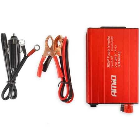 Przetwornica prądu AMiO 24V/230V 300W/600W 2xUSB PI04