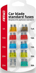 Bezpieczniki samochodowe płytkowe AMiO STANDARD komplet 