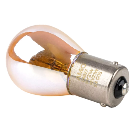 Żarówki halogenowe AMiO PY21W 12V 21W BAU15S Amber z chromowaną powłoką