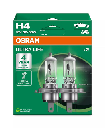 Żarówki halogenowe Osram H4 Ultra Life 12V 60/55W P43t komplet