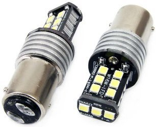 Żarówki LED AMiO P21/5W BAY15d 12V/24V Canbus 15 SMD białe