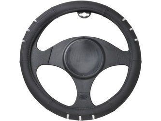 Pokrowiec na kierownicę 37-39cm Automax czarny z chromowanymi elementami