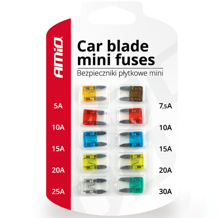 Bezpieczniki samochodowe płytkowe AMiO MINI komplet