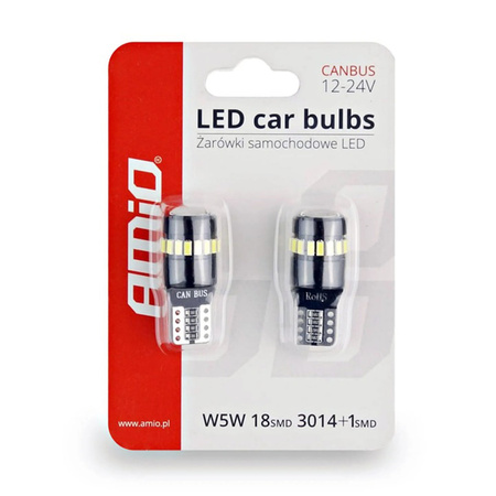 Żarówki LED W5W 18SMD 3014 T10 12V/24V Białe komplet