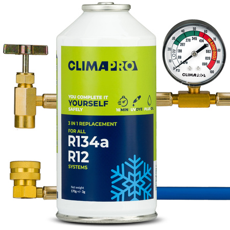 Zestaw do napełniania klimatyzacji CLIMAPRO 3w1 gaz z wężykiem R134a / R12 + olej