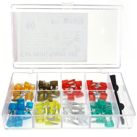 Bezpieczniki samochodowe płytkowe AMiO MINI komplet 80 sztuk