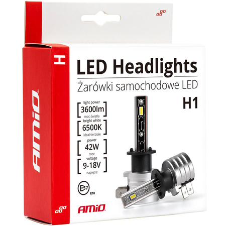 Żarówki samochodowe AMiO H1 LED seria H mini 42W