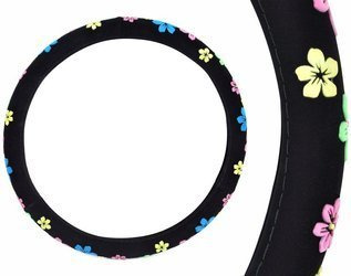 Pokrowiec na kierownicę 37-39cm AMiO kwiaty zamsz