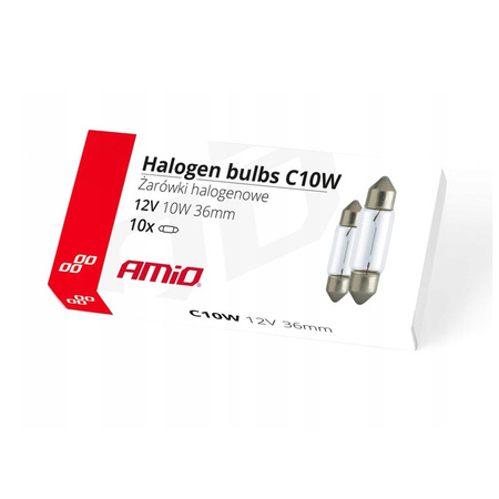 Żarówki AMiO C10W Festoon 36mm 12V komplet