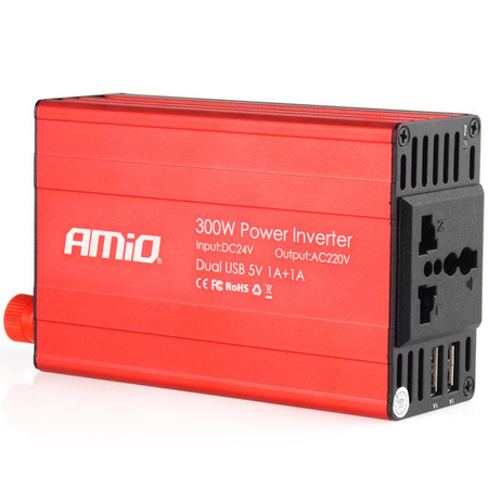 Przetwornica prądu AMiO 24V/230V 300W/600W 2xUSB PI04