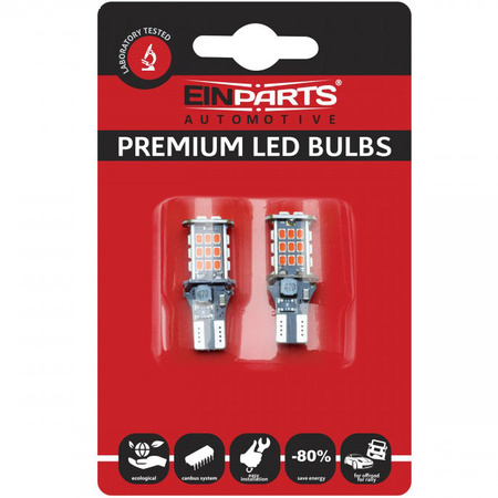 Żarówki LED EinParts W16W RED T15 30SMD 3020 CANBUS komplet