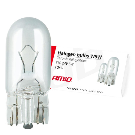 Żarówki halogenowe AMiO W5W T10 5W W2.1x9.5d 24V 