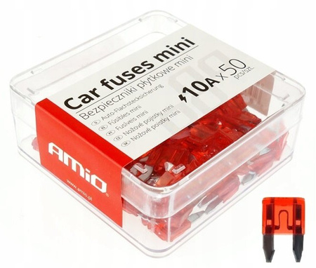 Bezpieczniki samochodowe płytkowe AMiO MINI 10A komplet