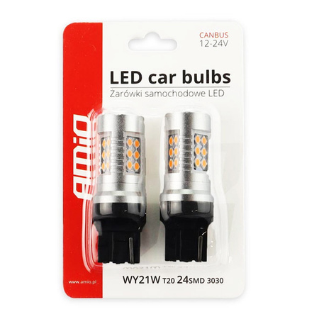 Żarówki LED W21W Amio 24SMD T20 7440 12V/24V komplet