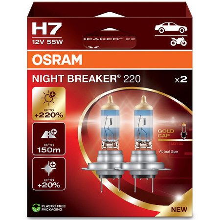 Żarówki homologowane OSRAM H7 NIGHT BREAKER 220% 12V 55W komplet 