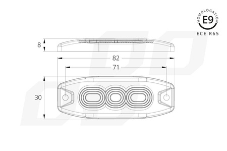 Lampa błyskowa płaska AMiO 3x3W LED R65 R10 12/24V IP67