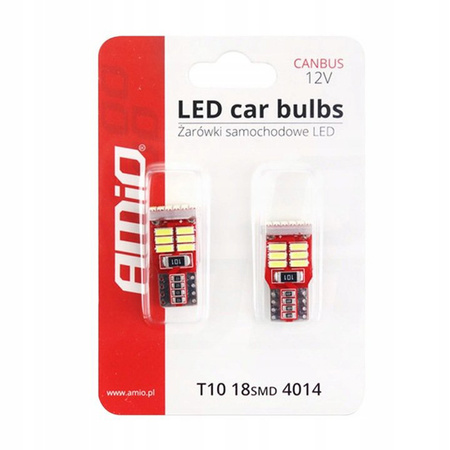 Żarówki LED AMiO W5W T10e 18 SMD 4014 12V komplet