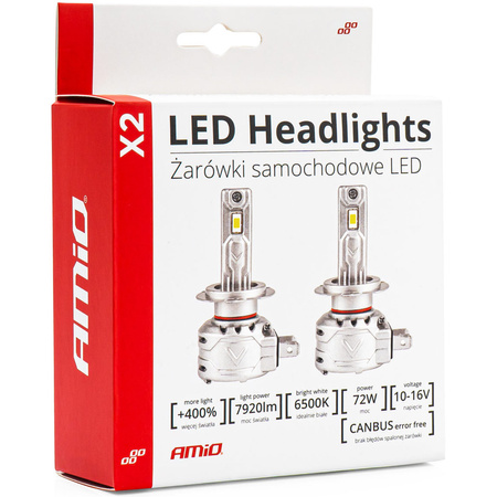 Żarówki LED AMiO H8/H9/H11 X2 canbus 6500K komplet