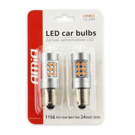Żarówki LED PY21W Amio BAU15s 12V/24V canbus 24 SMD 3030 komplet